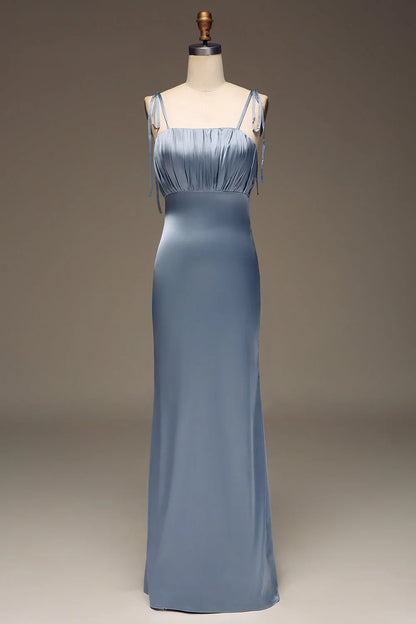 Spaghetti Straps Sheath Satin Pleated Bridesmaid Dress