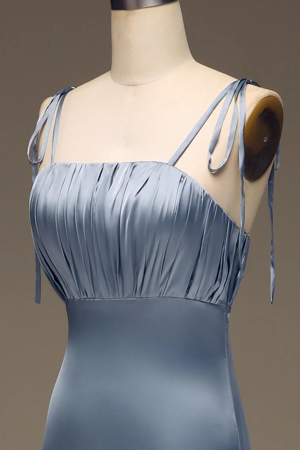 Spaghetti Straps Sheath Satin Pleated Bridesmaid Dress