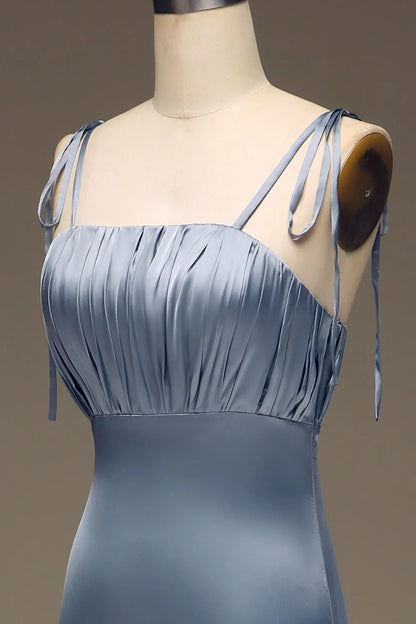 Spaghetti Straps Sheath Satin Pleated Bridesmaid Dress