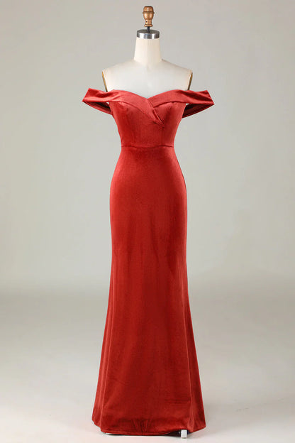 Velvet Off The Shoulder Bridesmaid Dress