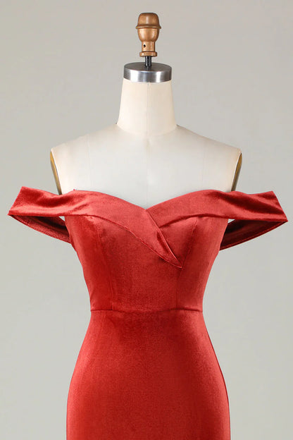 Velvet Off The Shoulder Bridesmaid Dress