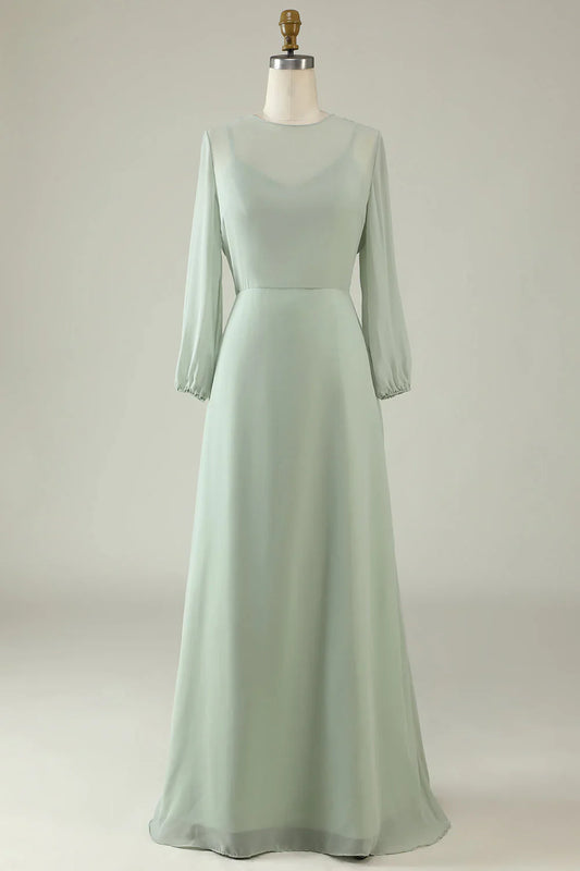 Round Neck Backless Bridesmaid Dresses With Long Sleeves