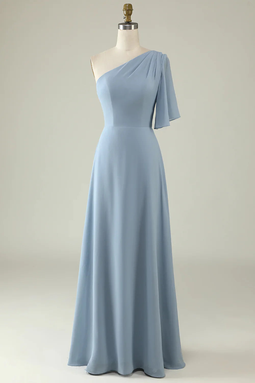 Back Lace Up One Shoulder Chiffon Boho Bridesmaid Dress