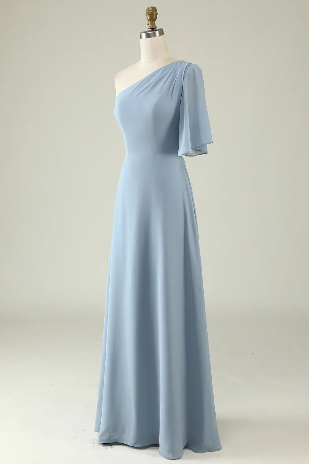 Back Lace Up One Shoulder Chiffon Boho Bridesmaid Dress