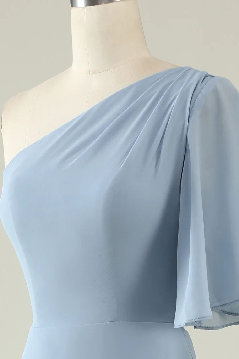 Back Lace Up One Shoulder Chiffon Boho Bridesmaid Dress
