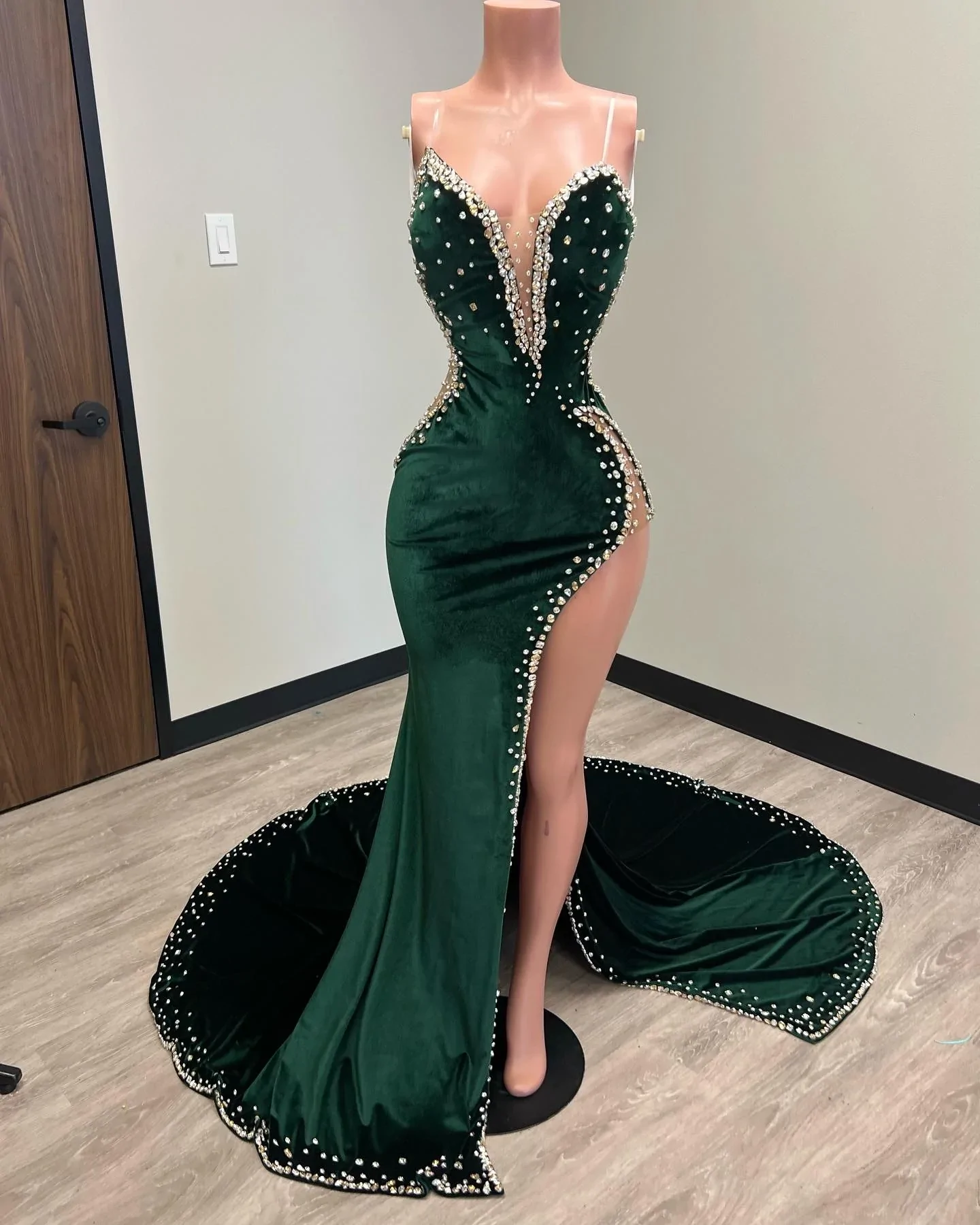 Black Girl Prom Dresses Long Mermaid Green Prom Gown With Train  cc371
