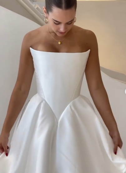 Girlhomeshops-White satin off-the-shoulder long floor-length wedding dress prom dress gh5394