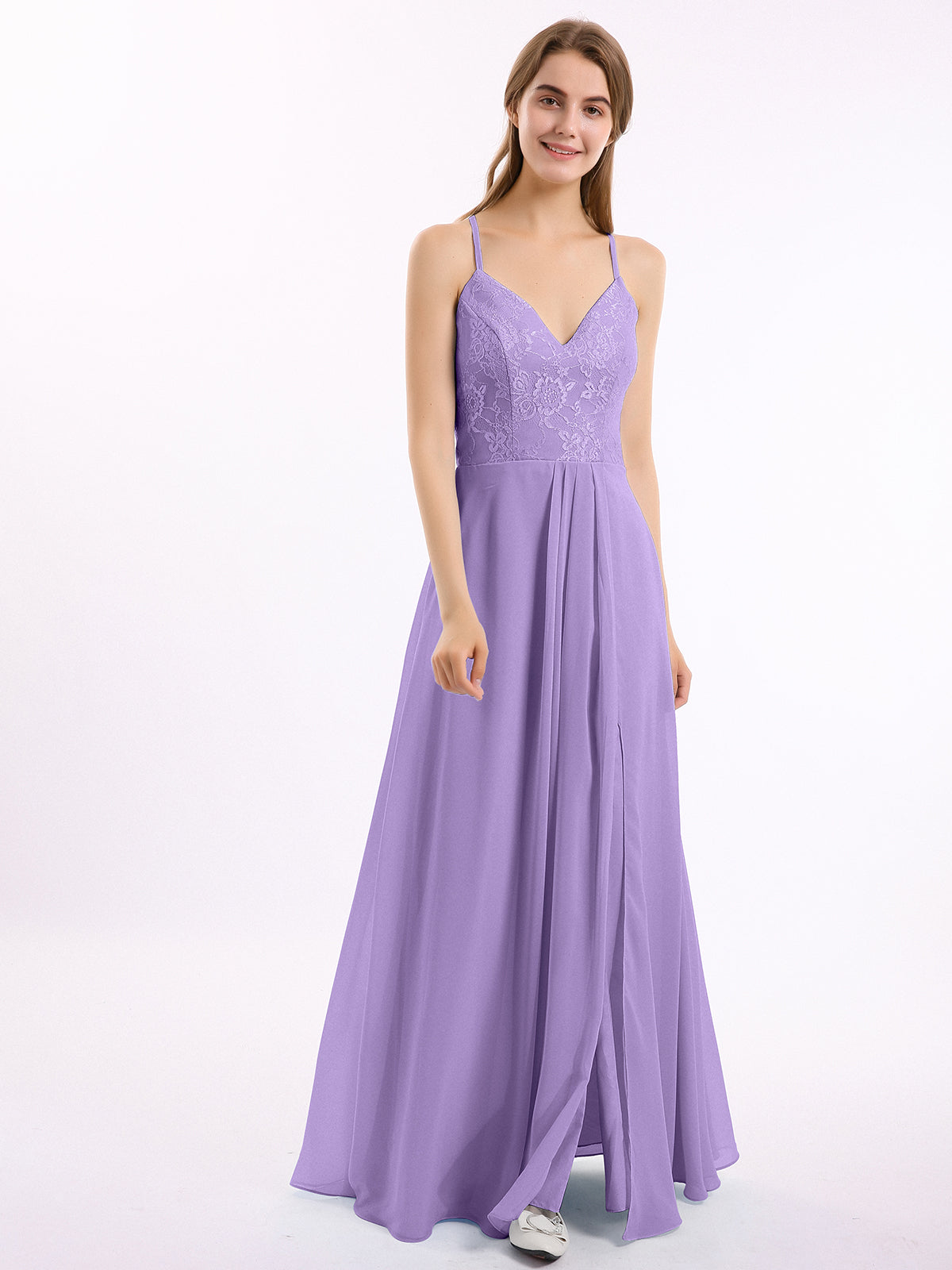 Lace Bodice Chiffon Skirt Dresses with Slit Tahiti