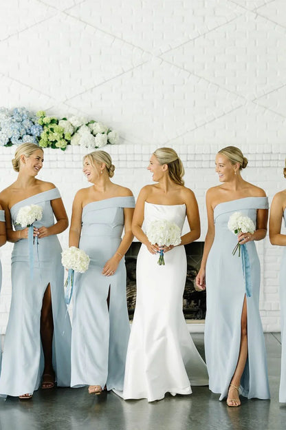 Wedding Dress For Guest/Elegant Sheath One Shoulder Sky Blue Long Bridesmaid Dresses/Formal Wear Dresses
