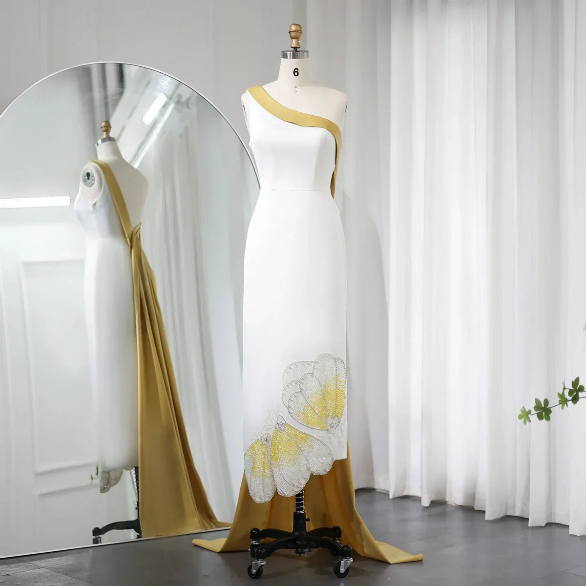 Vintage Butterfly Design Beaded One-shoulder Mermaid Long Prom Dress Evening Dress HZ1024