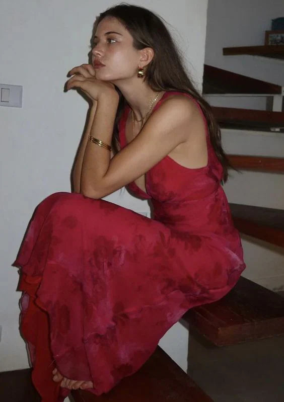 Pink Fashion Elegant Charming V Neck Floral Print Long Satin Ball Gown Evening Dress Holiday Party Dress gh3485