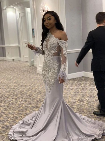 Glamorous black girl evening dresses mermaid prom dress cc351