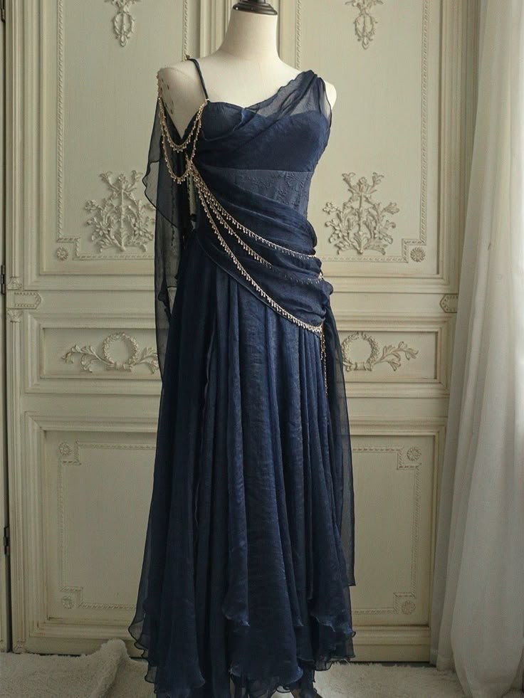 Unique Navy Blue Chiffon Party Dress,A Line Evening Dress cc2720