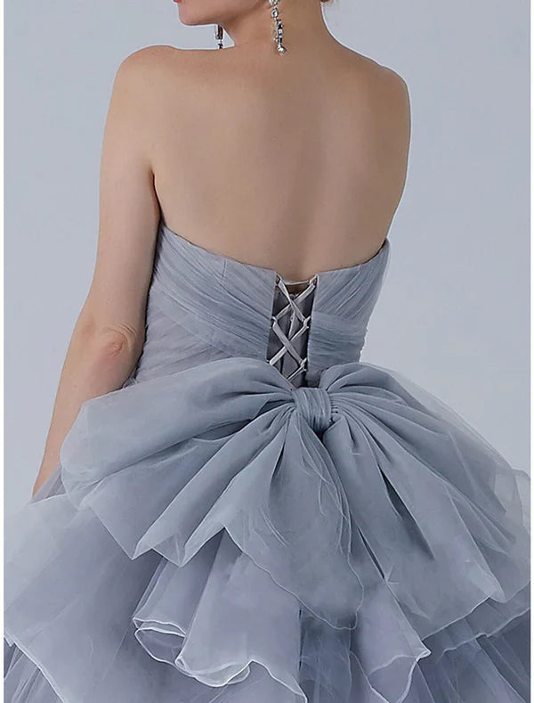 Ball Gown Prom Dresses Luxurious Dress Quinceanera Prom Sweep / Brush Train Off Shoulder Organza Sleeveless with Bow(s) Pleats