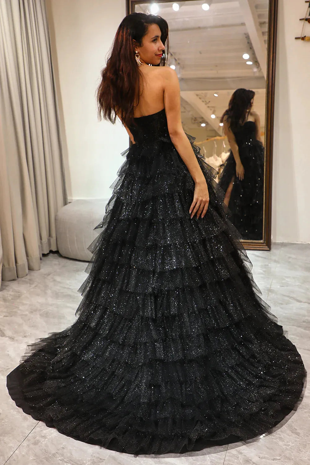 Aimishang A-Line Sweetheart Long Corset Tiered Prom Dress With Slit