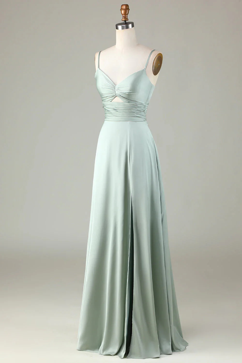 Keyhole thin shoulder strap matcha slit bridesmaid dress