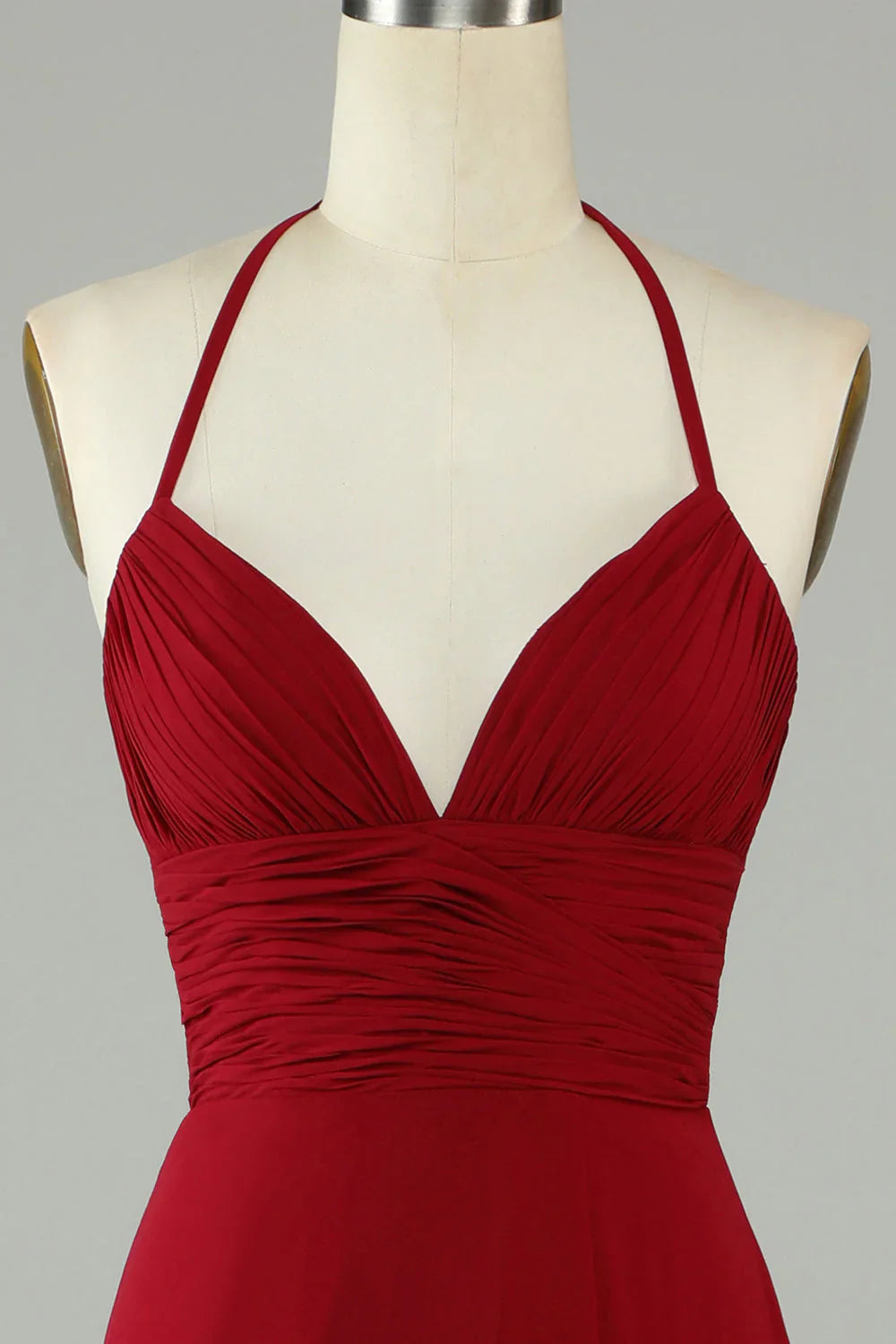 Split A-shaped neck wine red long bridesmaid dress