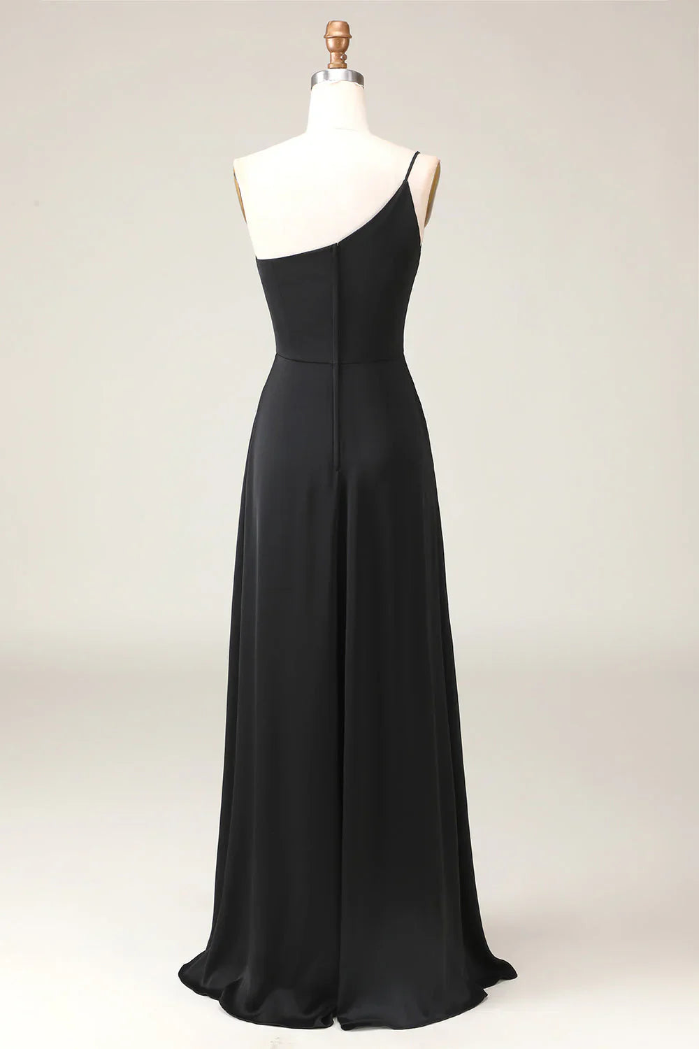 Black A-line Chiffon Shoulder to Floor Bridesmaid Dress