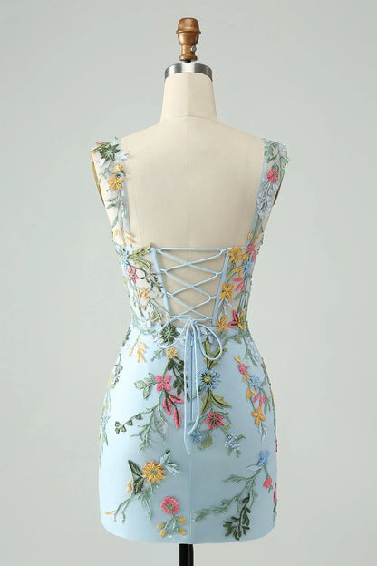 New Fashion Floral Embroidery Design A-line Strap Short Homecoming Dress HZ1024