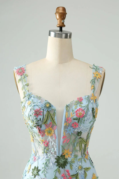 New Fashion Floral Embroidery Design A-line Strap Short Homecoming Dress HZ1024