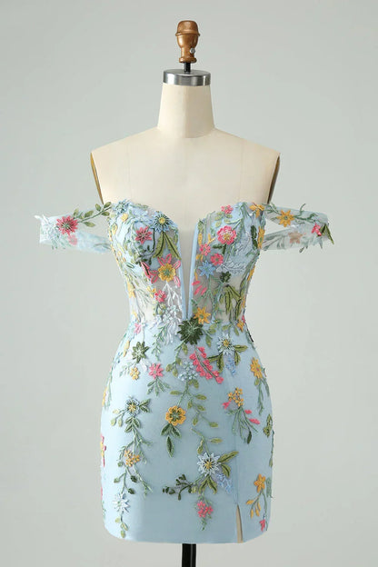 New Fashion Floral Embroidery Design A-line Strap Short Homecoming Dress HZ1024