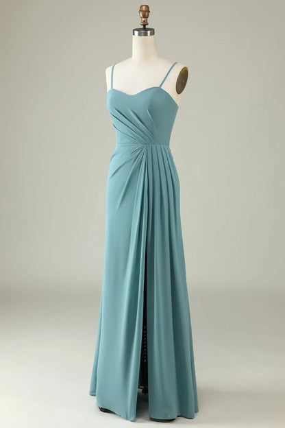Green pendant long chiffon bridesmaid dress