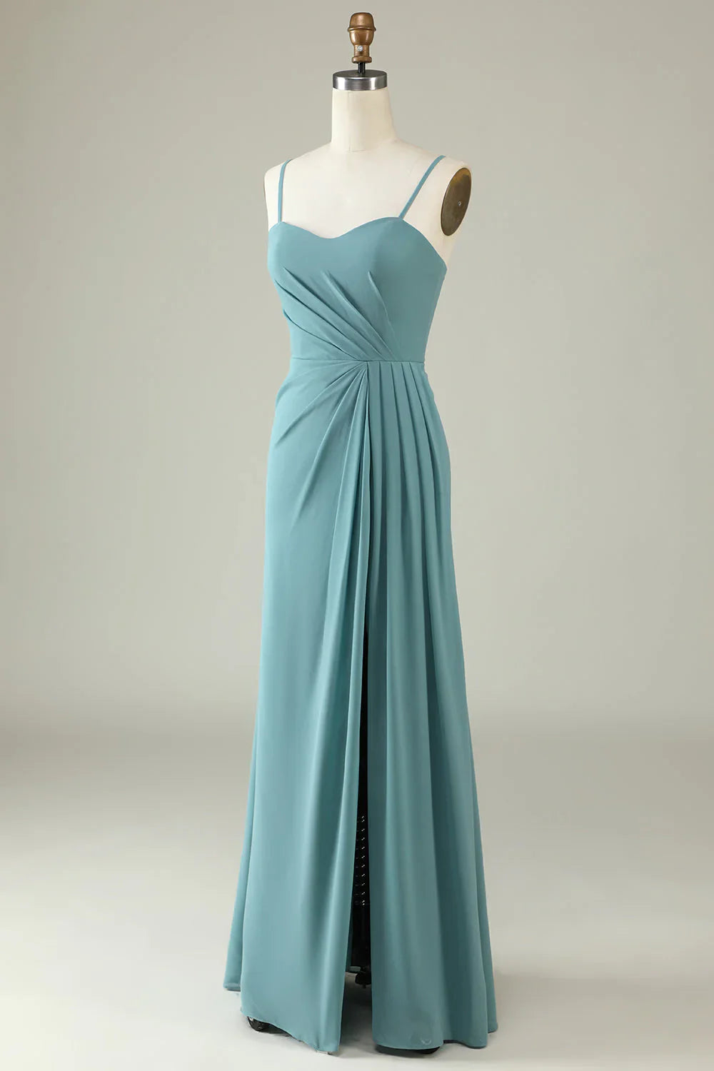 Green pendant long chiffon bridesmaid dress