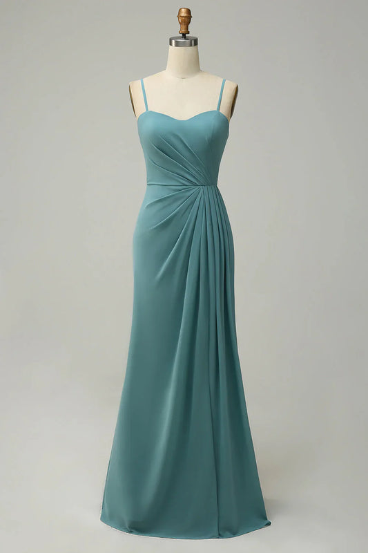 Green pendant long chiffon bridesmaid dress