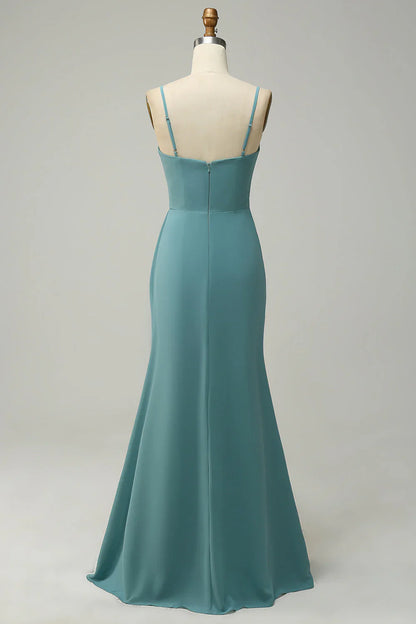 Green pendant long chiffon bridesmaid dress