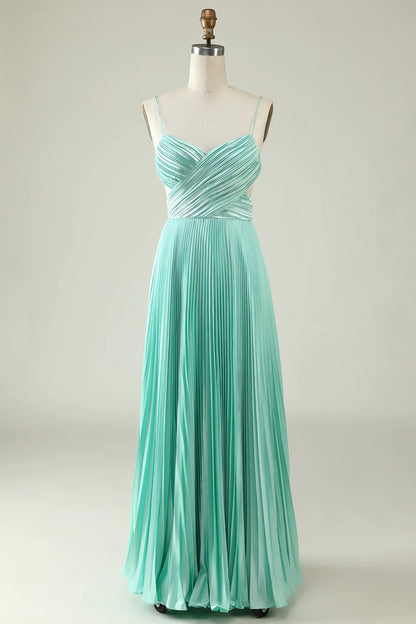 Mint Green Pleated Long Bridesmaid Dress