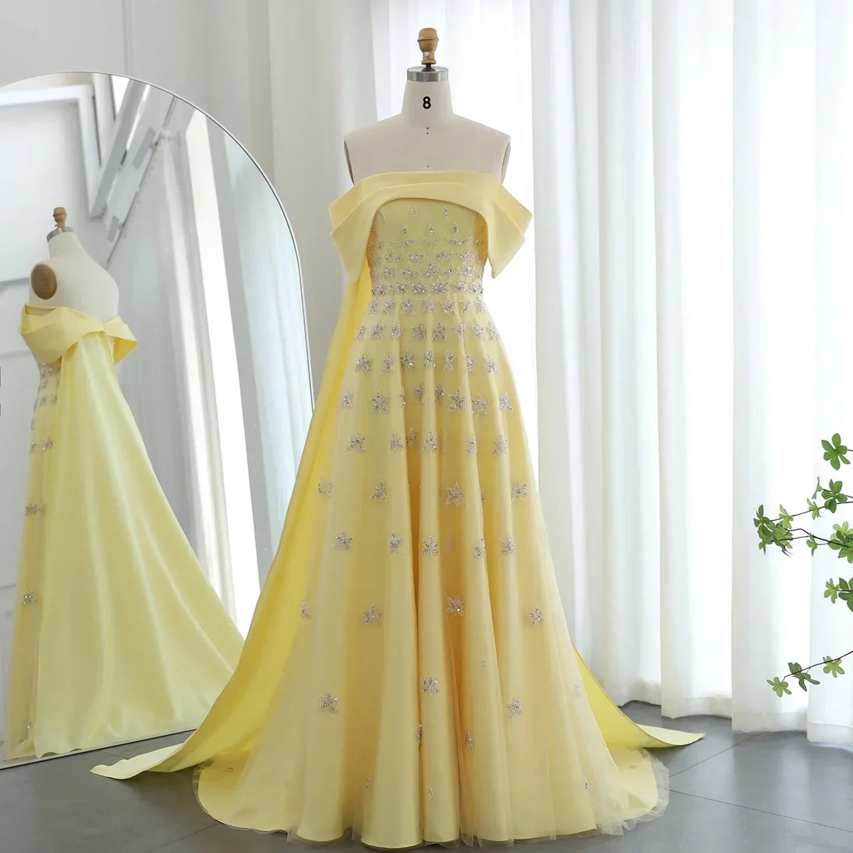 Gorgeous Sparkling Sequin Embroidery Off-the-shoulder A-Line Long Prom Dress Evening Dress HZ1024