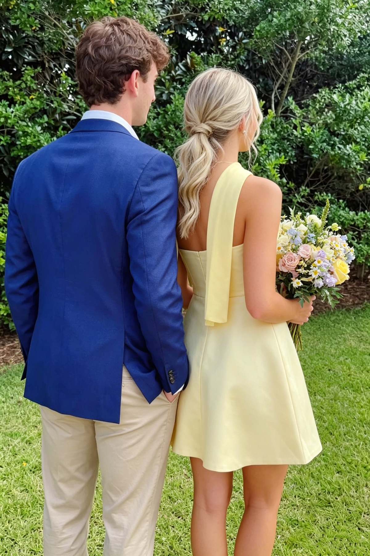 Yellow A-Line Strapless Pleats Satin Empire-Waist Sleeveless Short Homecoming Dress