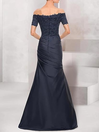 Mermaid Mother of The Bride Dress Wedding Guest Elegant Vintage Off Shoulder V Neck Satin