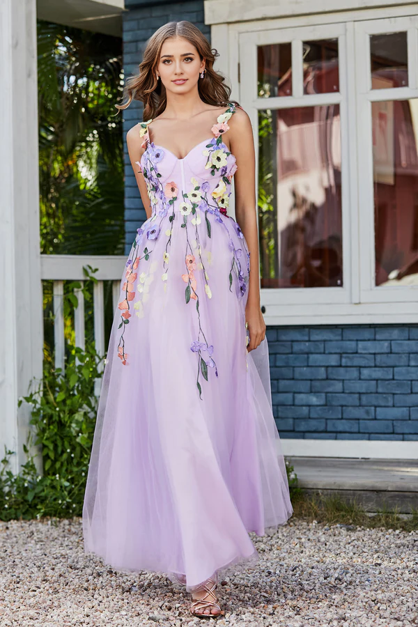Aimishang Elegant Prom Dresses Tea Length Flower Top Ruched Tulle Gown Evening Dress