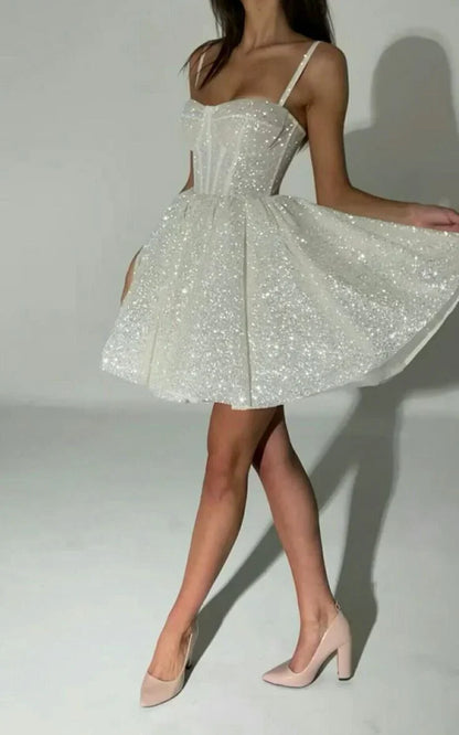 Wholesale Elegant Formal Women's Dresses Spaghetti Straps A Line Sparkling Short Prom Dress Homecoming Dress