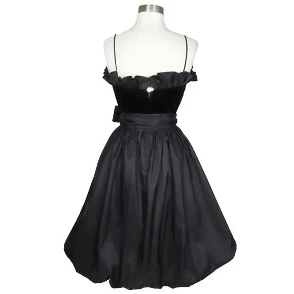 Aimishang Elegant Formal Women's Dresses Spaghetti Straps Black A Line Short Prom Dress Vintage Ruffle Party Dress
