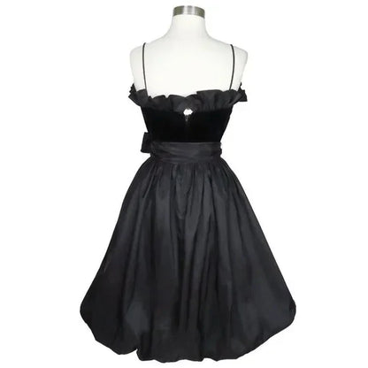 Aimishang Elegant Formal Women's Dresses Spaghetti Straps Black A Line Short Prom Dress Vintage Ruffle Party Dress