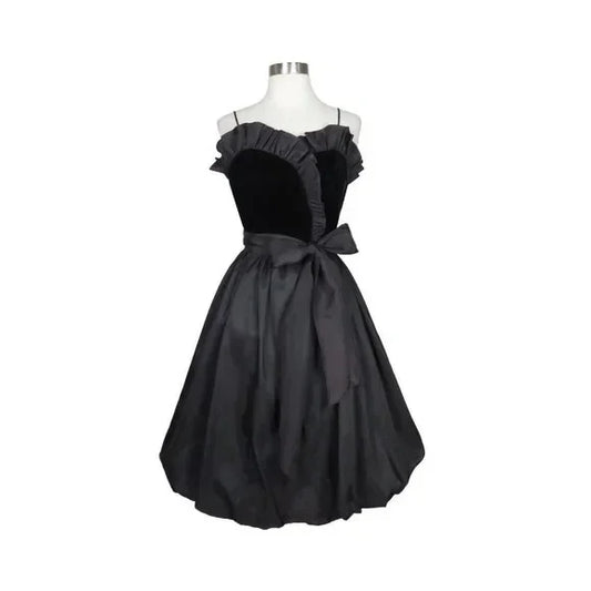 Aimishang Elegant Formal Women's Dresses Spaghetti Straps Black A Line Short Prom Dress Vintage Ruffle Party Dress