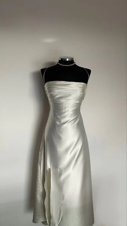 Aimishang Elegant Formal Dresses Spaghetti Straps Ivory Prom Dress Slit Formal Dresses Gowns Evening Dresses