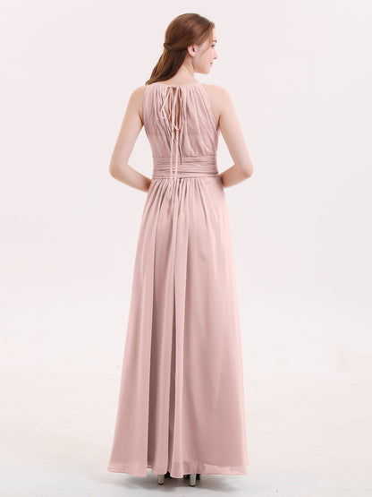 Halter Chiffon Bridesmaid Dresses with Bow Sash-Dusty Rose