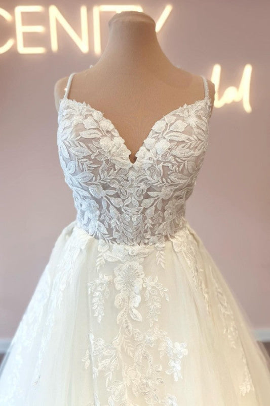 A-Line Spaghetti Straps Sweetheart Tulle Wedding Dress