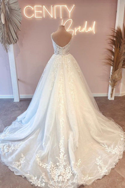 A-Line Spaghetti Straps Sweetheart Tulle Wedding Dress