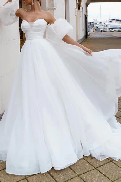 A Line Sweetheart White Hall Casual Wedding Dress Simple Bridal Gowns Sexy