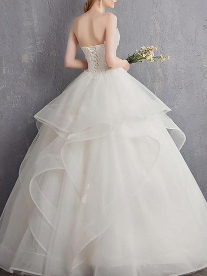 A-Line Wedding Dresses Strapless Floor Length Tulle Regular Straps