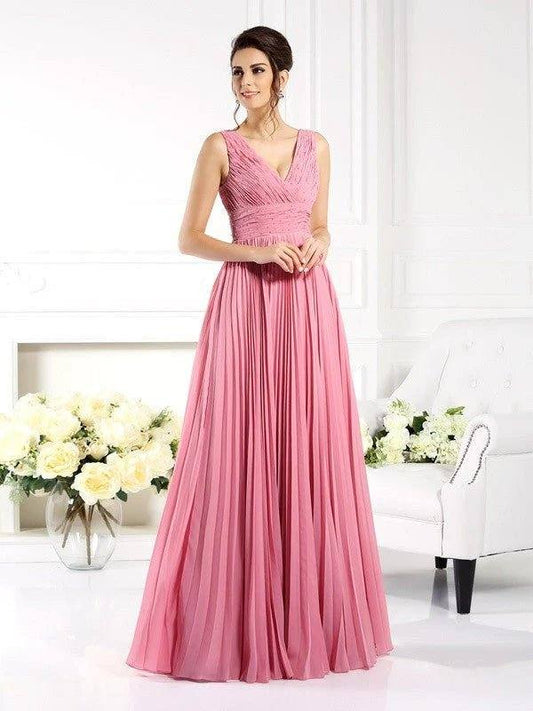 A-Line/Princess Sweetheart Pleats Sleeveless Long Chiffon Mother of the Bride Dresses - RongMoon