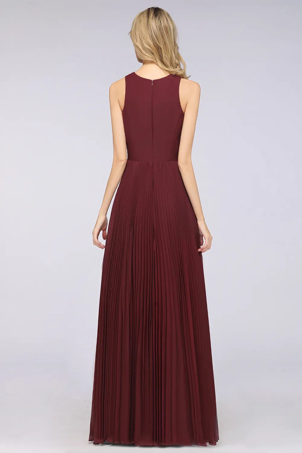 A-Line V-Neck Sleeveless Floor Length Chiffon Bridesmaid Dress with
