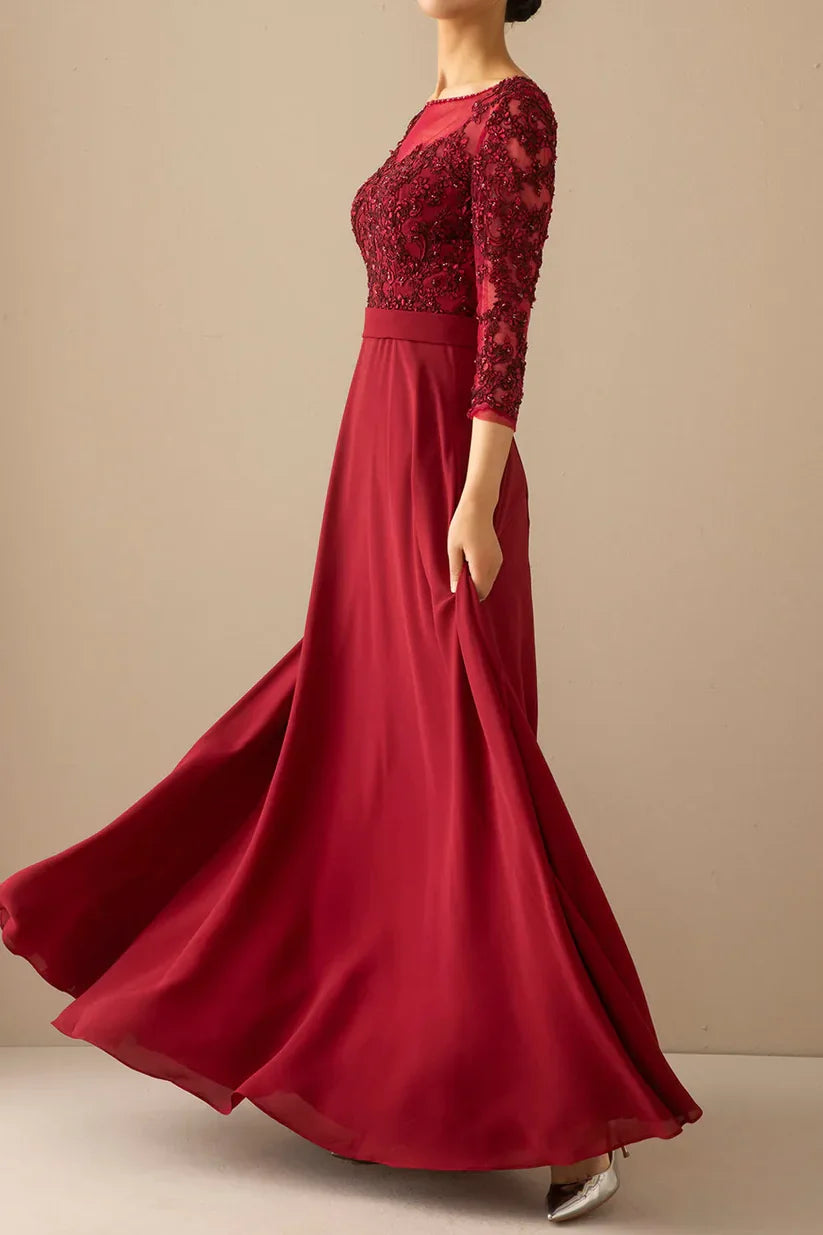 A-line Illusion Sleeves Mother of the Bride Dress