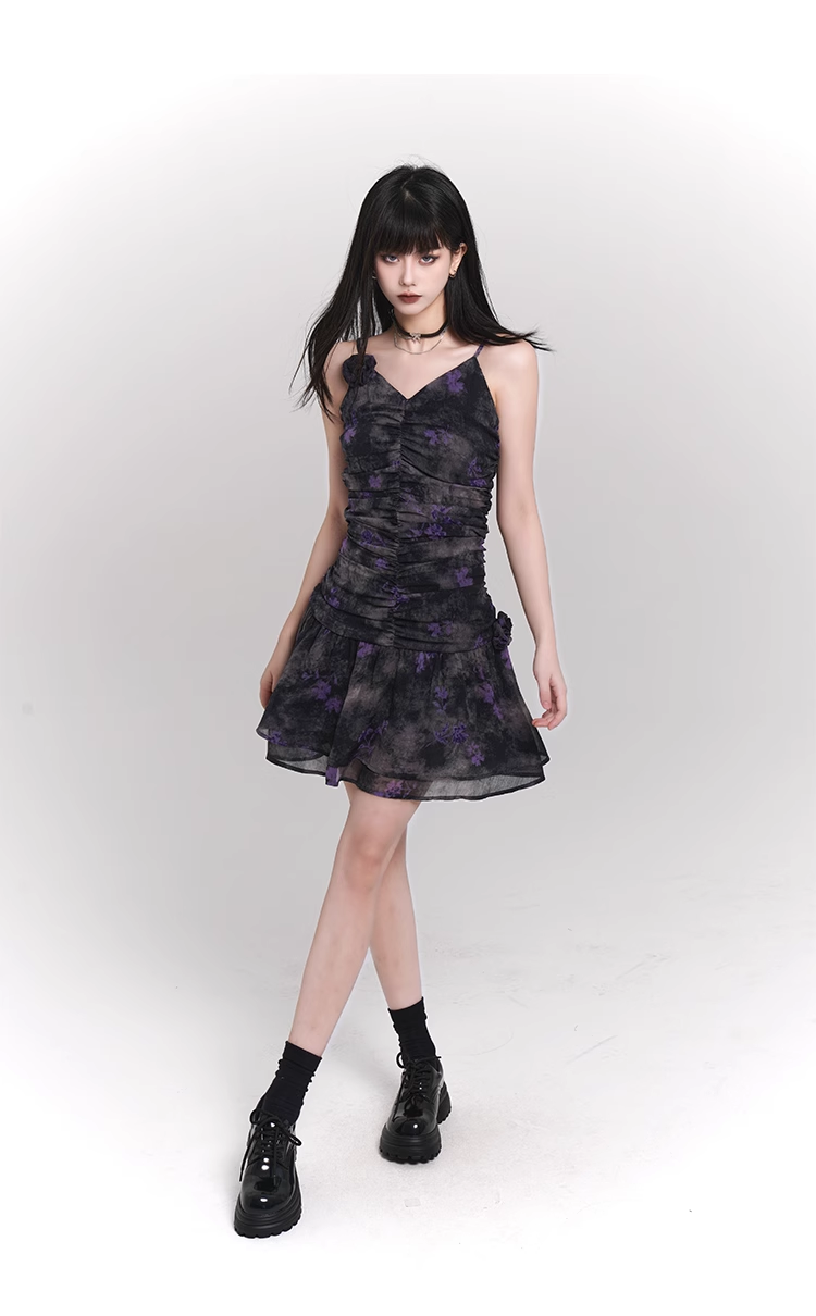 Simple Fashion Design Floral Pattern Women Spaghetti Strap Dress HZ1024