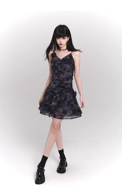 Simple Fashion Design Floral Pattern Women Spaghetti Strap Dress HZ1024