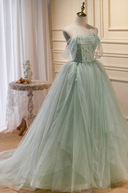 Green Tulle Beaded Ball Gown Off Shoulder Party Dress Sweet 16 Dress Beautiful
